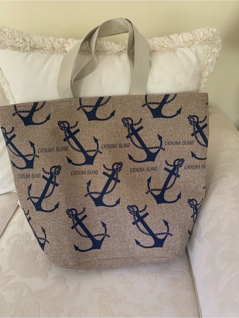 Catalina Island Anchor Tote Bag in Navy and Tan